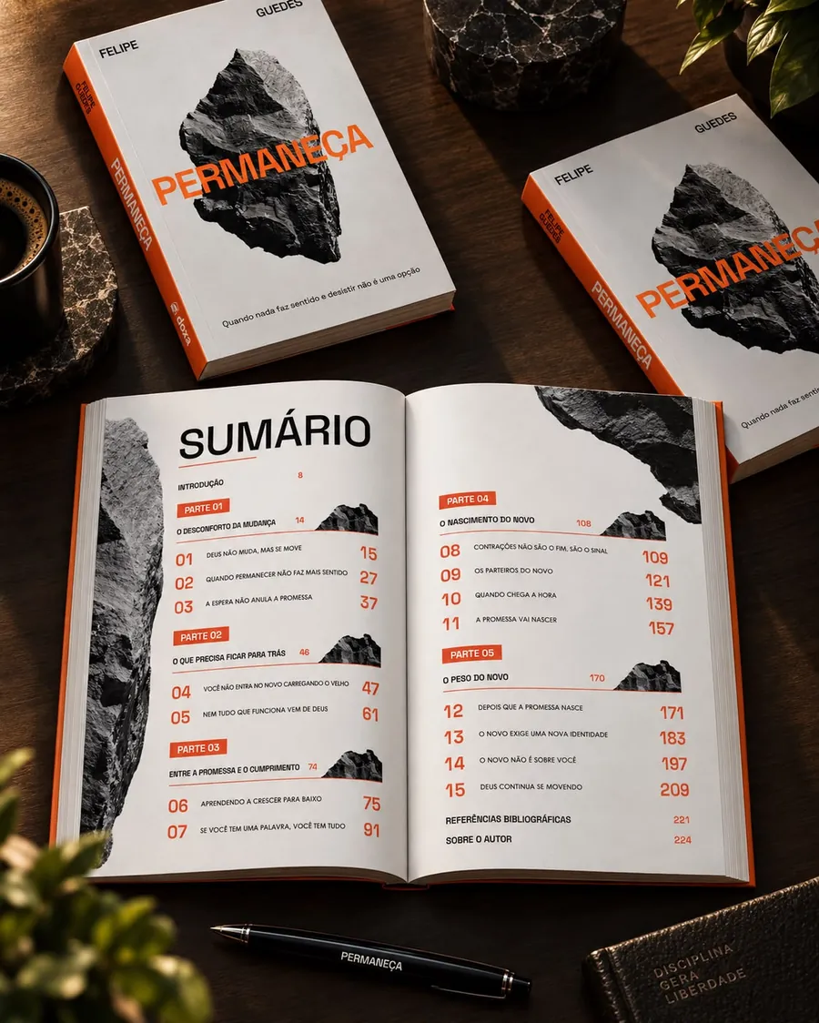 Sumário do livro Permaneça, com as cinco partes e os quinze capítulos