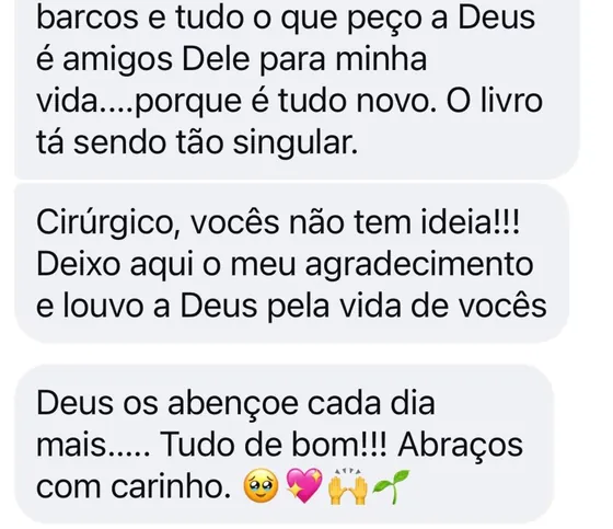 Mensagem de leitora agradecendo pelo livro