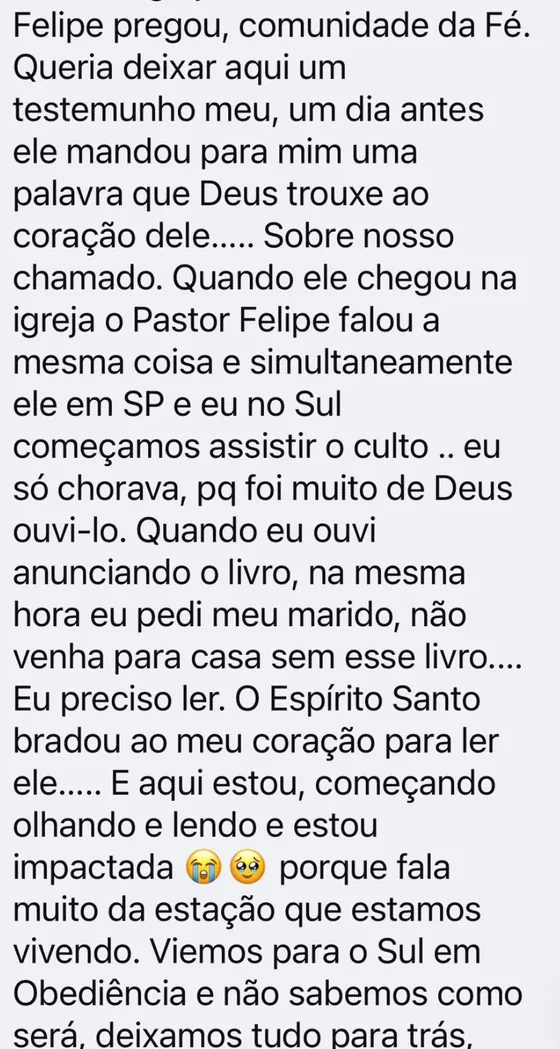 Mensagem de leitora impactada após a pregação do autor