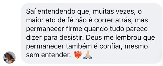 Mensagem de leitora sobre permanecer firme