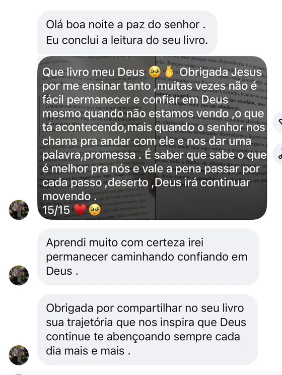 Mensagem de leitora que concluiu a leitura do livro