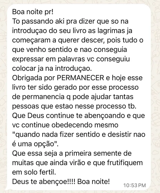 Mensagem de leitora emocionada com a introdução