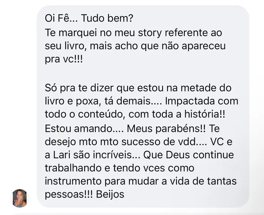Mensagem de leitora na metade do livro