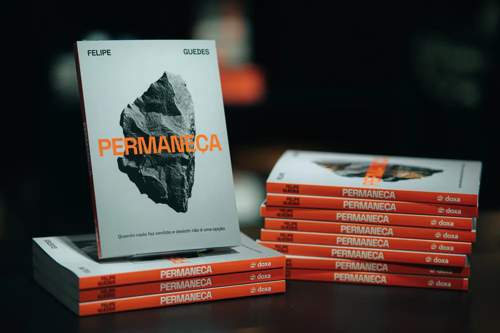 Exemplares do livro Permaneça em exposição